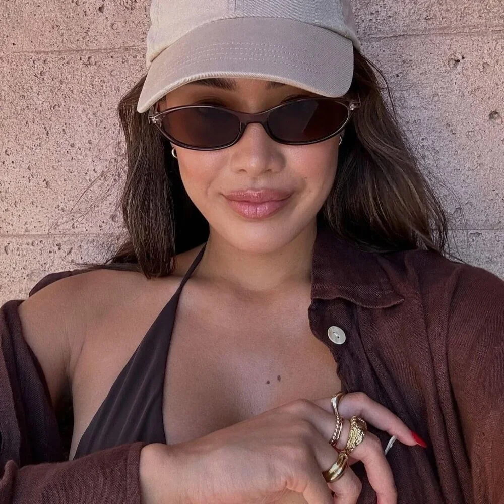 Retro Oval Sunglasses Women Chic 90s UV Protection Narrow Shades